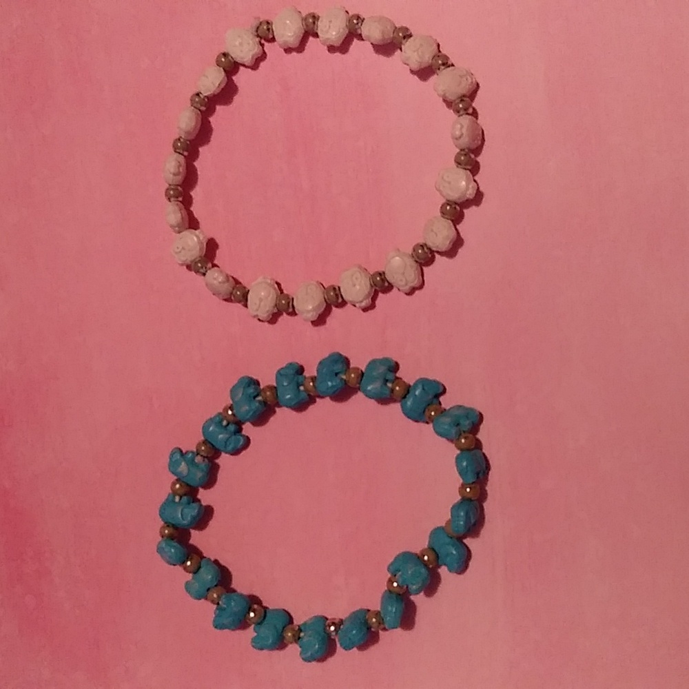 Blue White mix color Elephants & White Owls Stretch Bracelets for Girls.